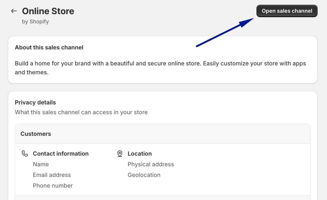 In the Online Store section, click the 